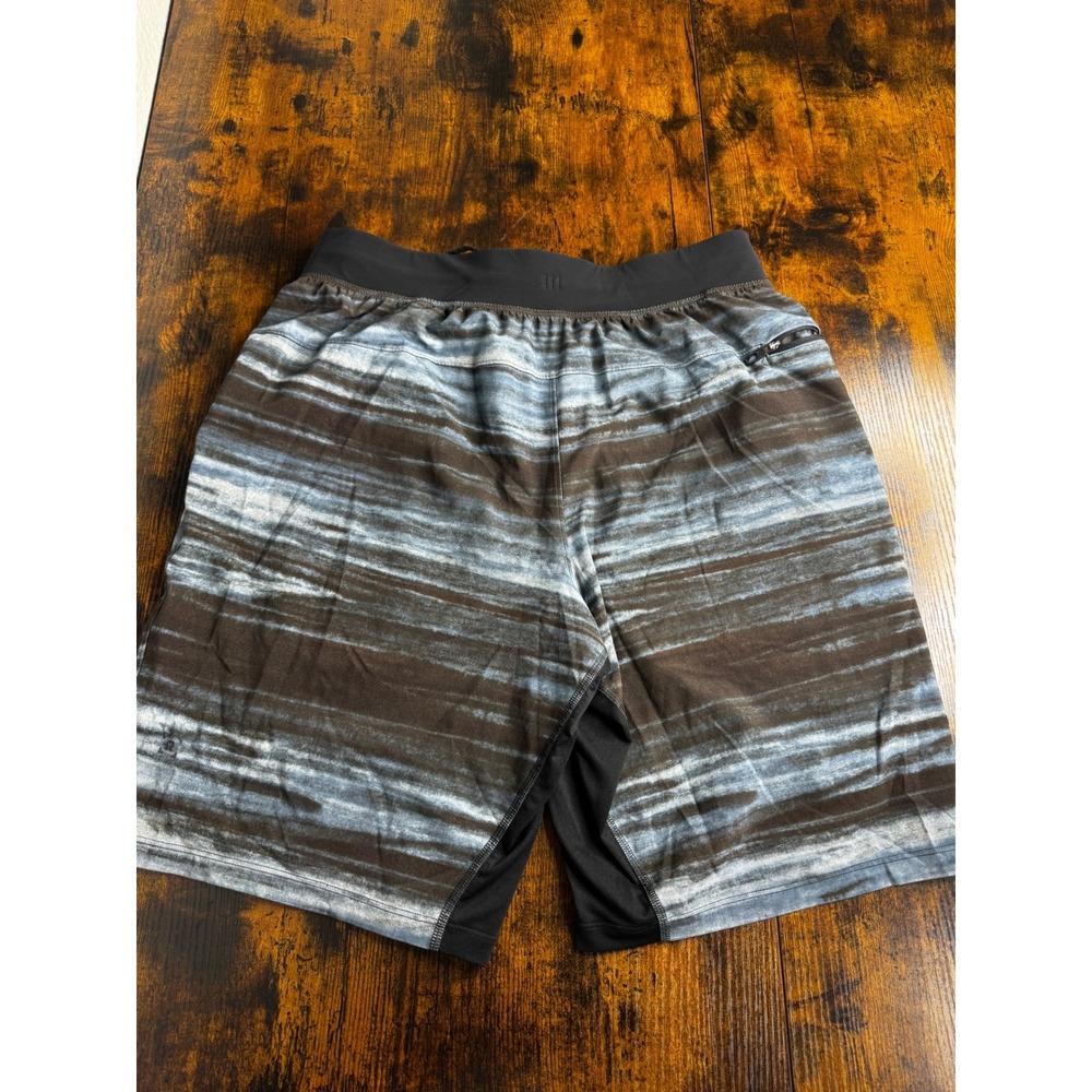 Lululemon Mens Striped Athletic Training Shorts Brown Blue Size M